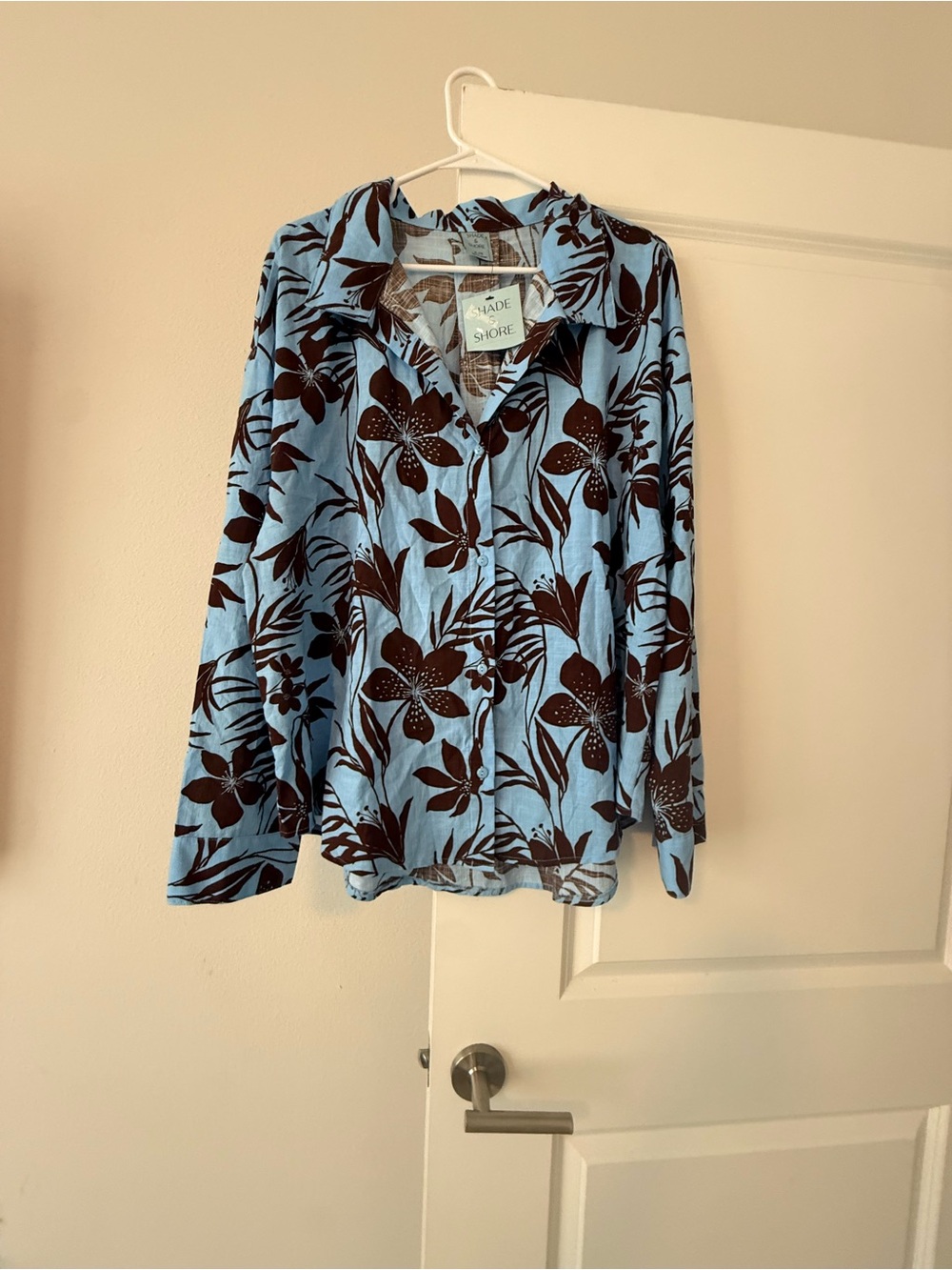 Shade & Shore Blue and Brown Floral Button-Down Shirt